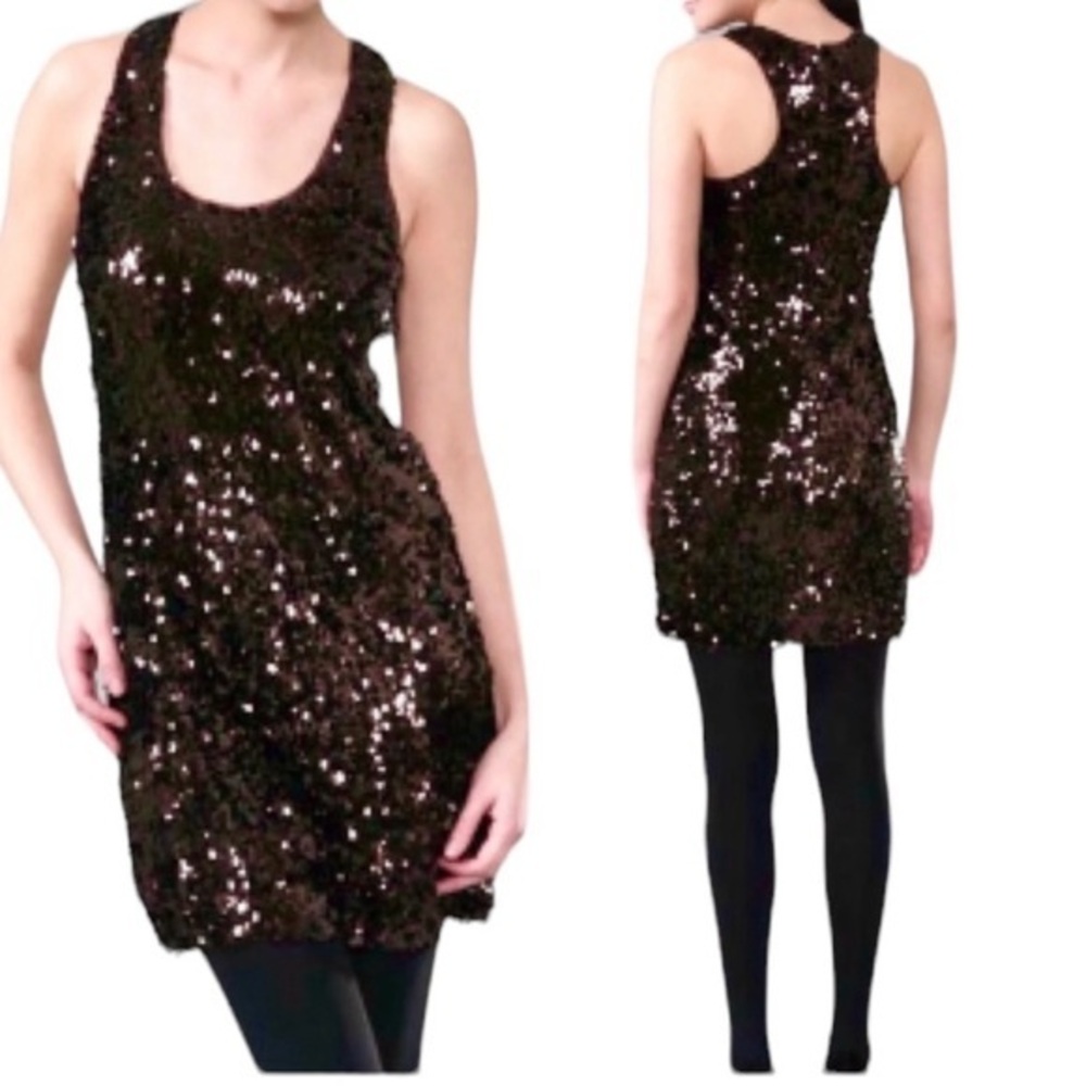 VINCE SEQUINED BURGUNDY BROWN SLEEVELESS ROUND NECK COCKTAIL DRESS 12
